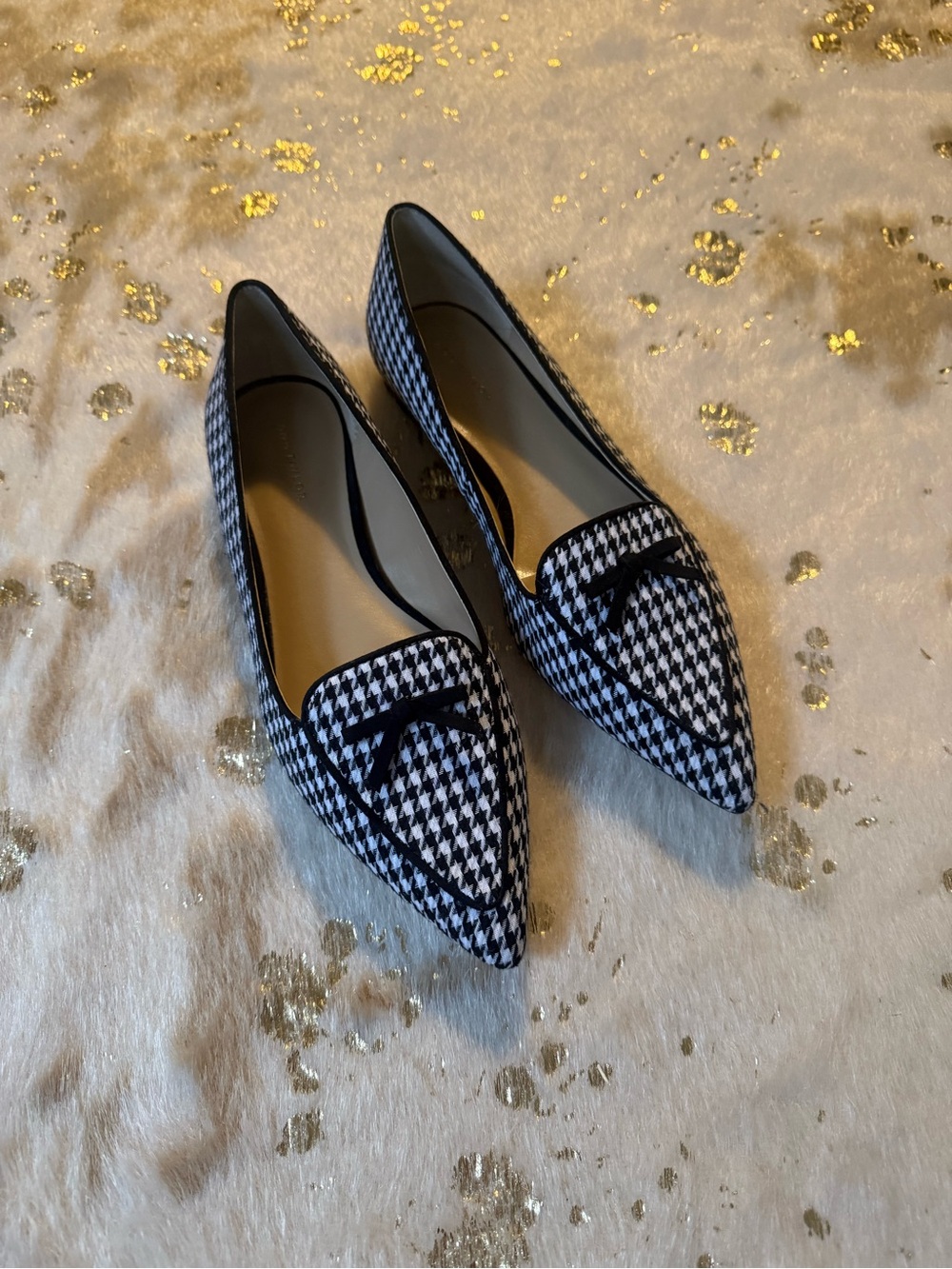 Ann Taylor 7.5 Houndstooth Pointed Flats - Black & White- Pointed Loafer